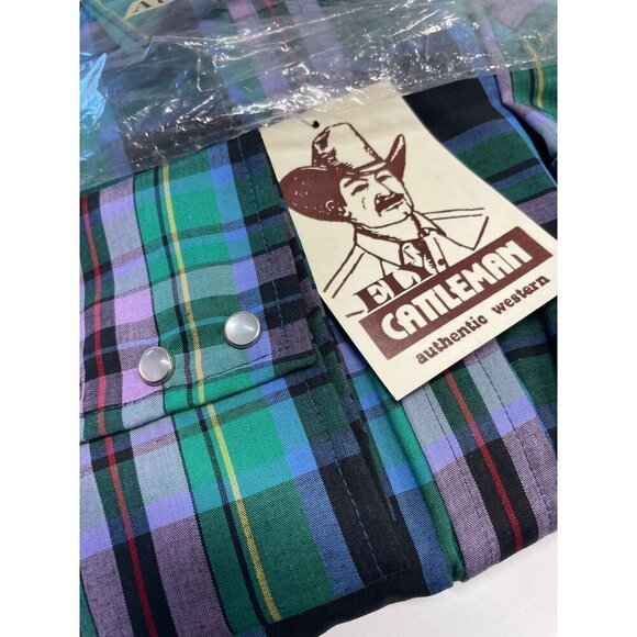Ely Cattleman Authentic Western Plaid Shirt 18.5 / 35 Long Sleeve Button Snap - Picture 2 of 4